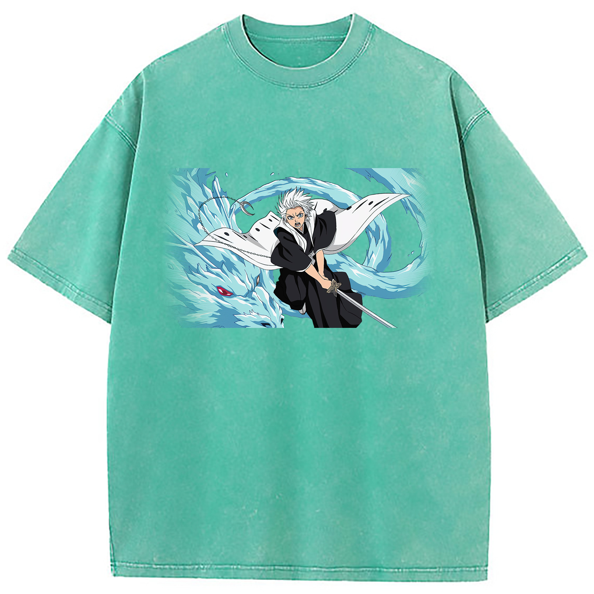 （画像用） ブリーチ 日番谷冬獅郎（ひつがや とうしろう） BLEACH Hitsugaya Toushirou 綿100% ヴィンテージ風 半袖Tシャツ（フロントプリント）